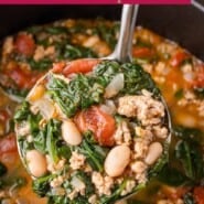 Ground turkey soup Pinterest graphic with text and photos.