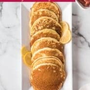 Lemon ricotta pancakes Pinterest graphic with text and photos.