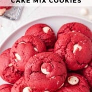 Red Velvet Cookies Pinterest graphic with text and photos.