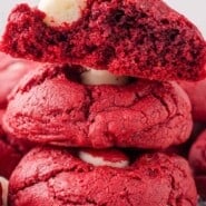 Red Velvet Cookies Pinterest graphic with text and photos.