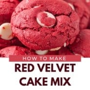 Red Velvet Cookies Pinterest graphic with text and photos.