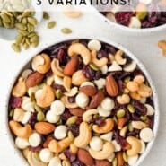 Trail Mix Recipe Pinterest graphic with text and photos.