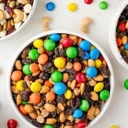 Trail Mix Recipe Pinterest graphic with text and photos.