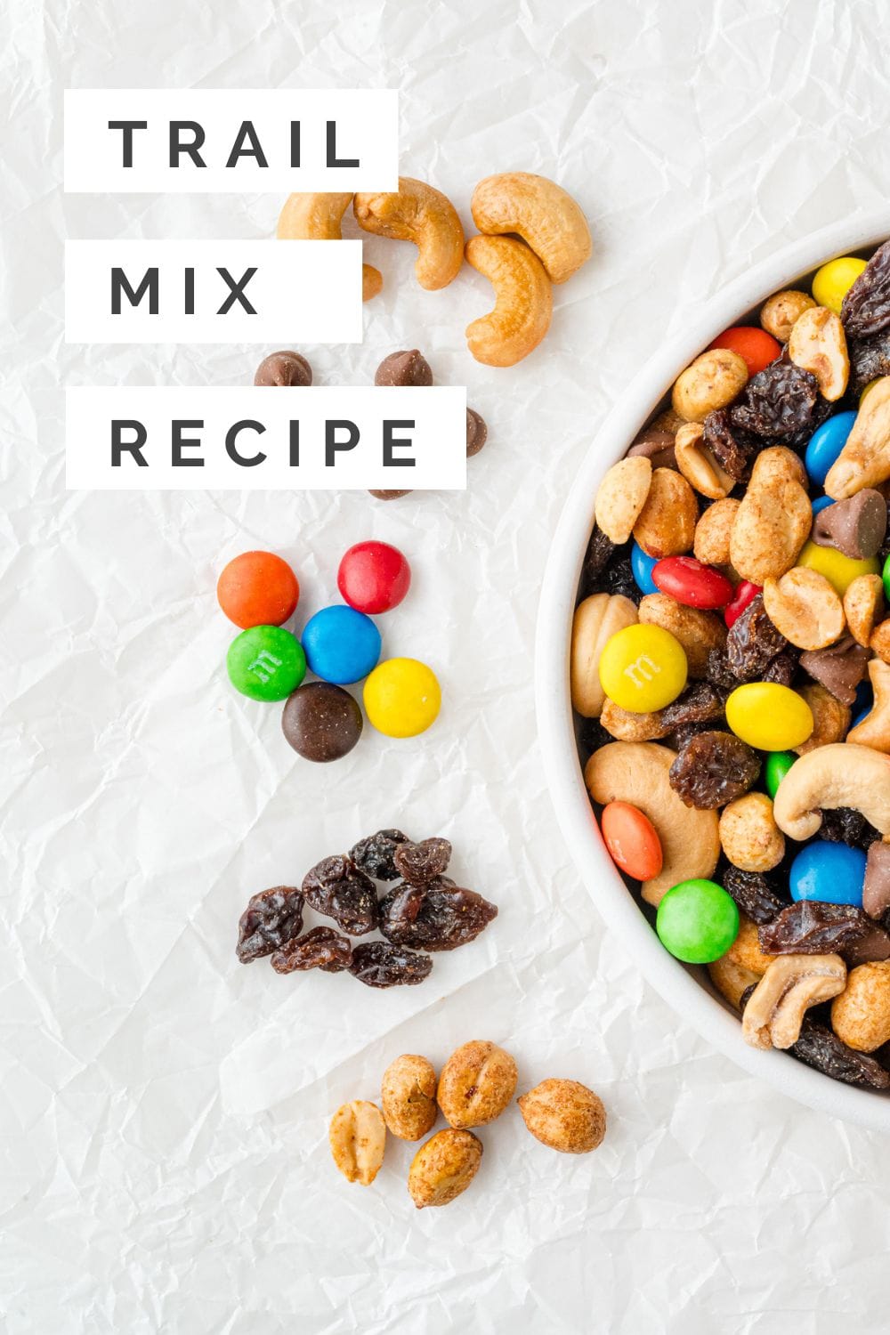 Trail Mix Recipe Pinterest graphic with text and photos.