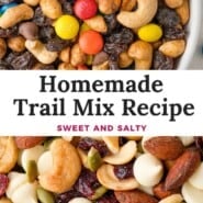 Trail Mix Recipe Pinterest graphic with text and photos.