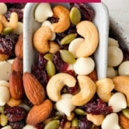 Trail Mix Recipe Pinterest graphic with text and photos.