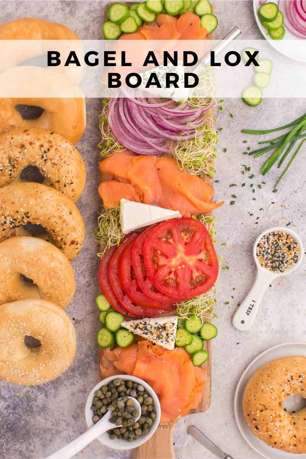 Bagel and Lox Board Pinterest graphic with text and photos.
