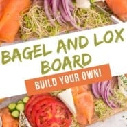 Bagel and Lox Board Pinterest graphic with text and photos.