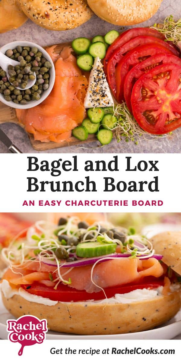 Bagel and Lox Board Pinterest graphic with text and photos.