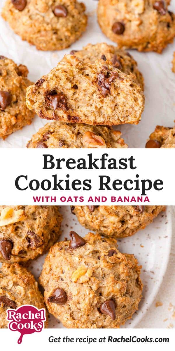 Breakfast Cookies Pinterest graphic with text and photos.