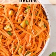 Carrot salad Pinterest graphic with text and photos.