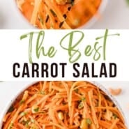Carrot salad Pinterest graphic with text and photos.