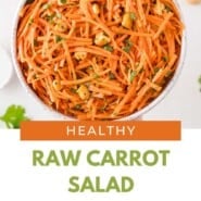 Carrot salad Pinterest graphic with text and photos.