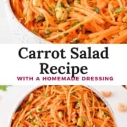 Carrot salad Pinterest graphic with text and photos.