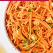 Carrot salad Pinterest graphic with text and photos.