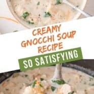 Gnocchi soup Pinterest graphic with text and photos.