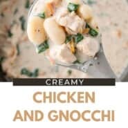 Gnocchi soup Pinterest graphic with text and photos.