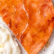 Ham Steak Pinterest graphic with text and photos.