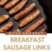How to Cook Breakfast Sausage Links Pinterest graphic with text and photos.