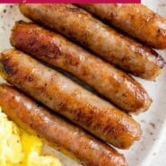 How to Cook Breakfast Sausage Links Pinterest graphic with text and photos.