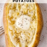 Instant Pot Baked Potatoes Pinterest graphic with text and photos.