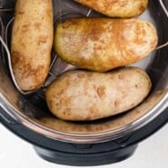 Instant Pot Baked Potatoes Pinterest graphic with text and photos.