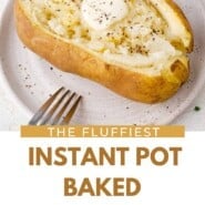 Instant Pot Baked Potatoes Pinterest graphic with text and photos.