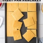 Sheet pan pancakes Pinterest graphic with text and photos.