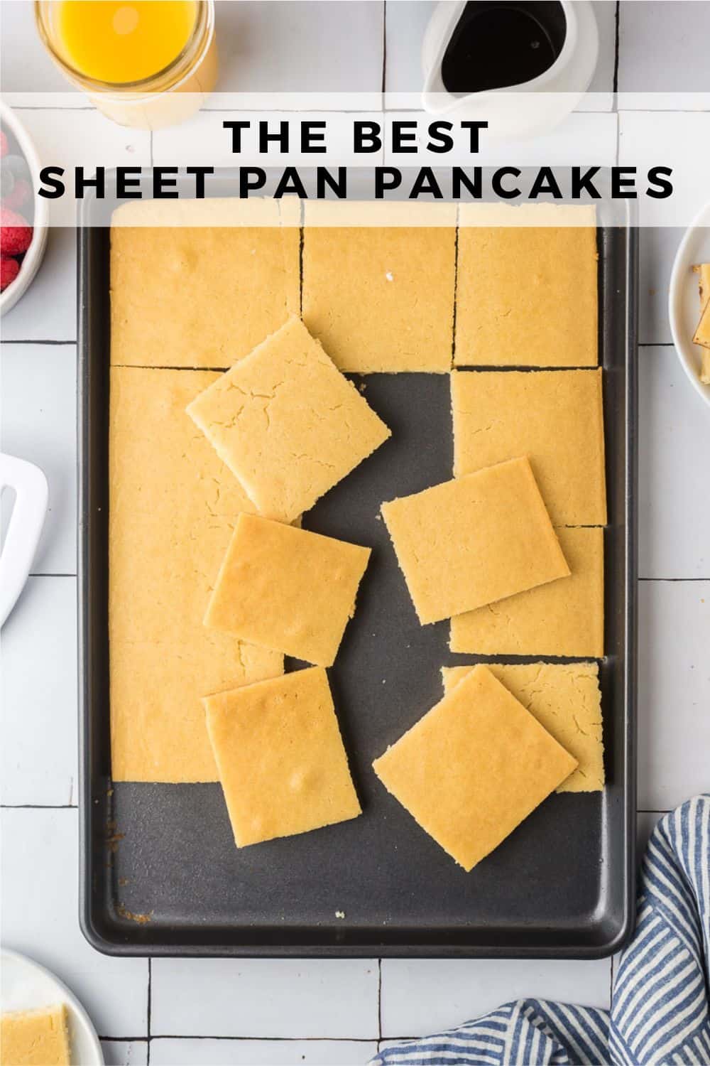 Sheet pan pancakes Pinterest graphic with text and photos.