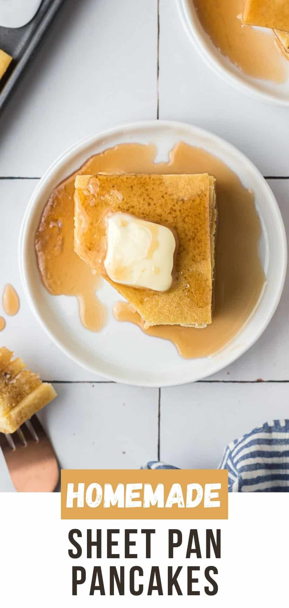 Sheet pan pancakes Pinterest graphic with text and photos.