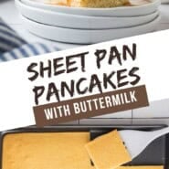 Sheet pan pancakes Pinterest graphic with text and photos.