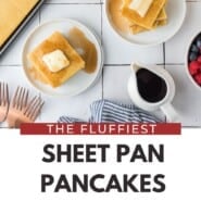 Sheet pan pancakes Pinterest graphic with text and photos.
