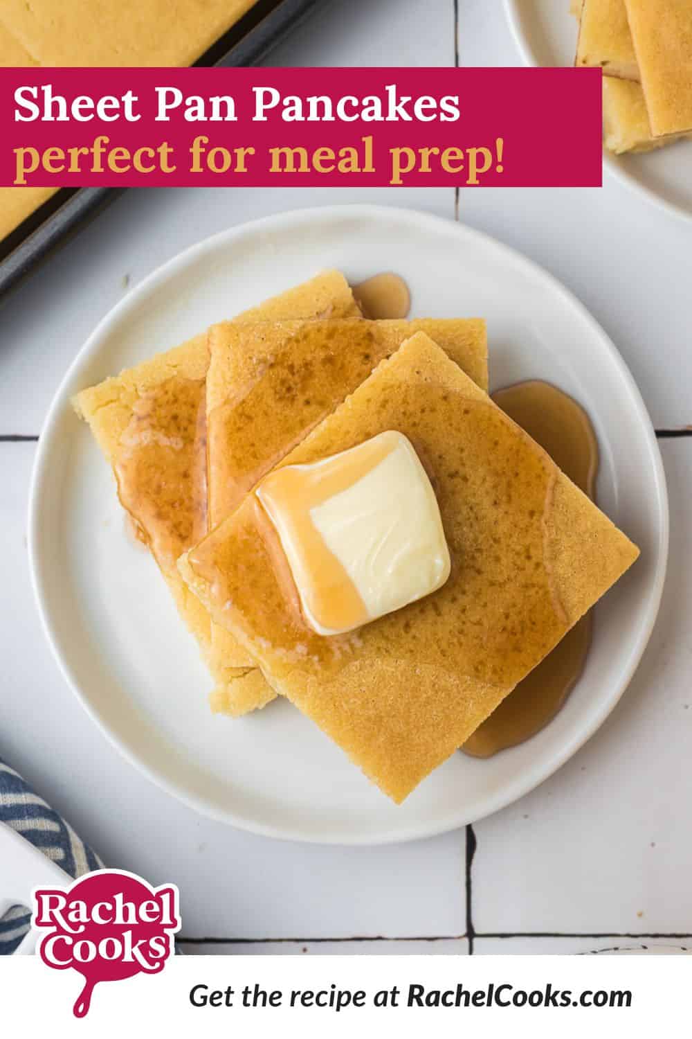 Sheet pan pancakes Pinterest graphic with text and photos.