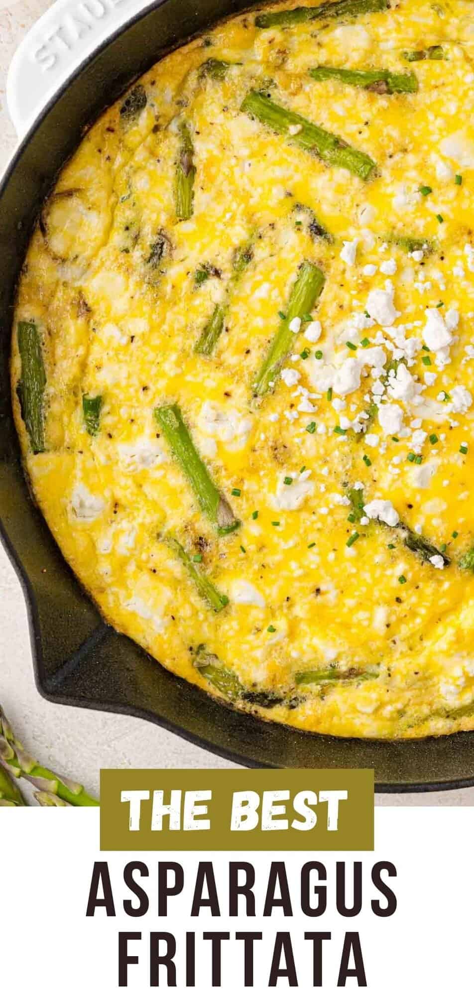 Asparagus frittata Pinterest graphic with text and photos.