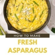 Asparagus frittata Pinterest graphic with text and photos.