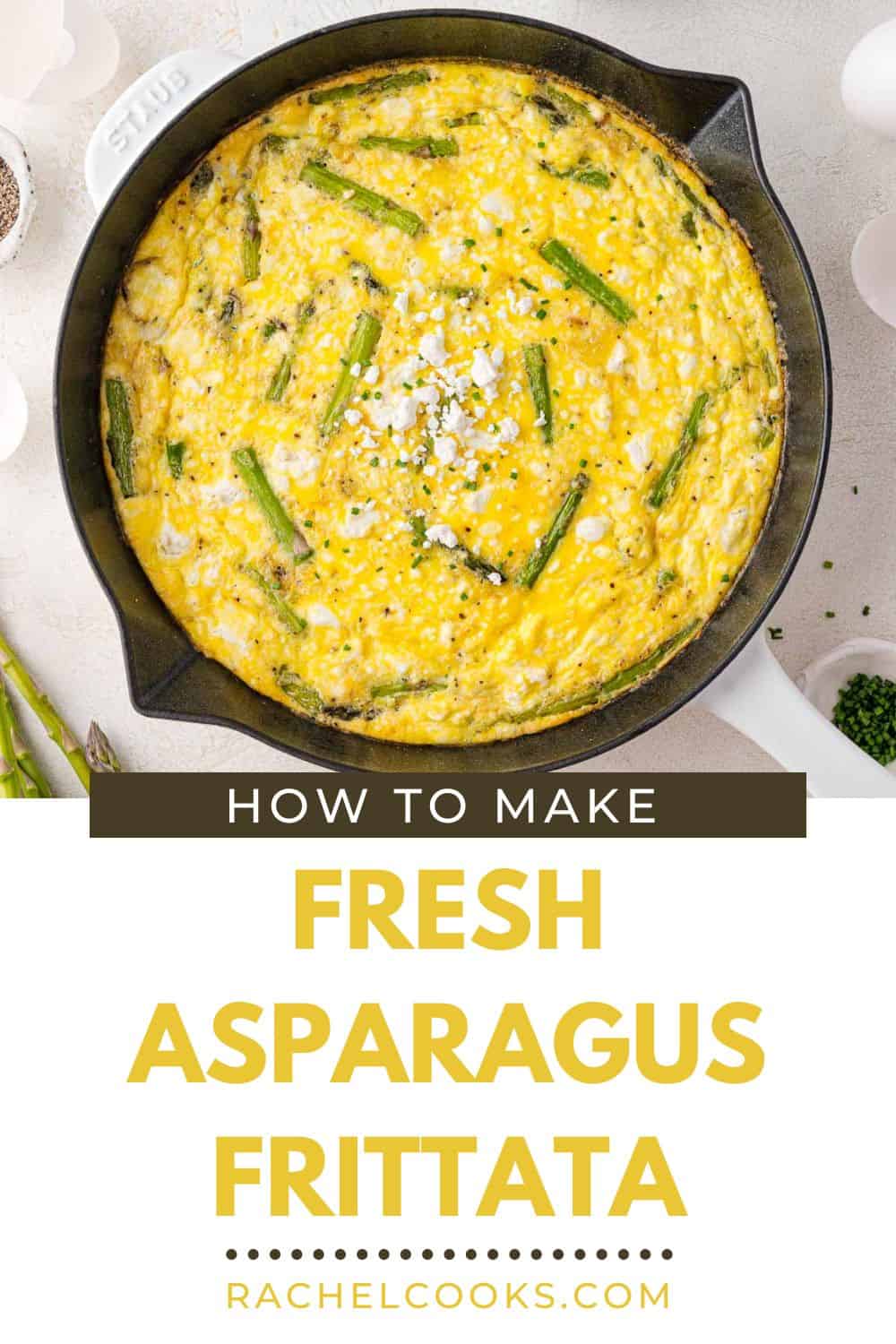 Asparagus frittata Pinterest graphic with text and photos.