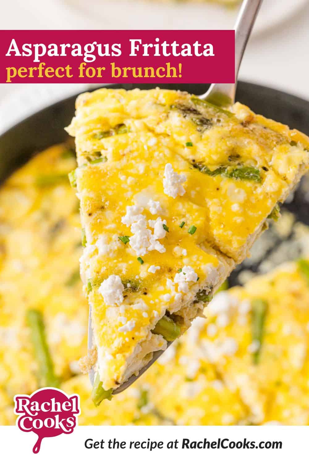 Asparagus frittata Pinterest graphic with text and photos.