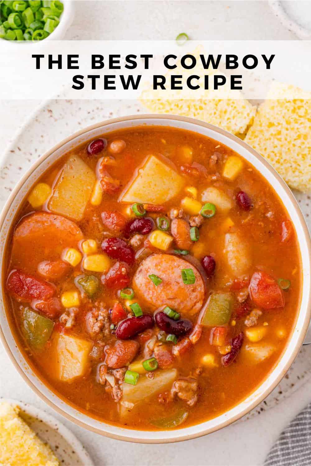 Cowboy stew Pinterest graphic with text and photos.
