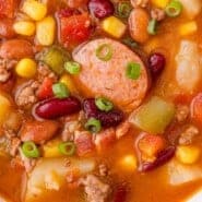 Cowboy stew Pinterest graphic with text and photos.