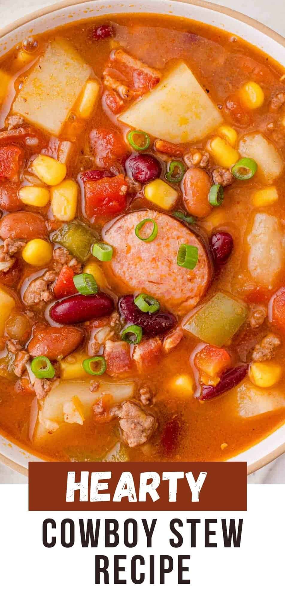 Cowboy stew Pinterest graphic with text and photos.