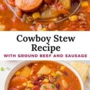Cowboy stew Pinterest graphic with text and photos.