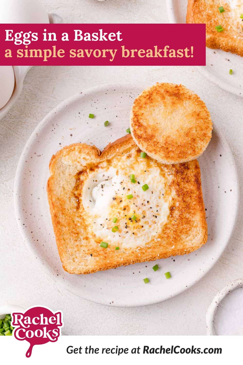 Eggs in a basket Pinterest graphic with text and photos.