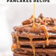 Turtle pancakes Pinterest graphic with text and photos.