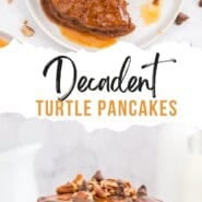 Turtle pancakes Pinterest graphic with text and photos.