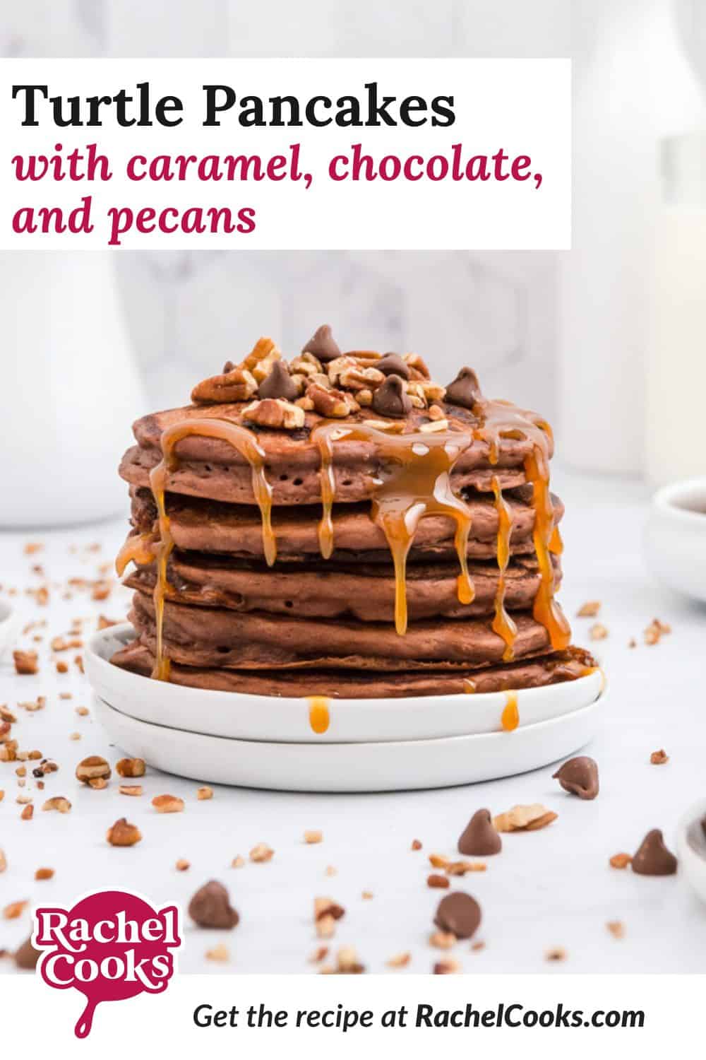 Turtle pancakes Pinterest graphic with text and photos.