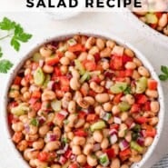 Black-eyed pea salad Pinterest graphic with text and photos.