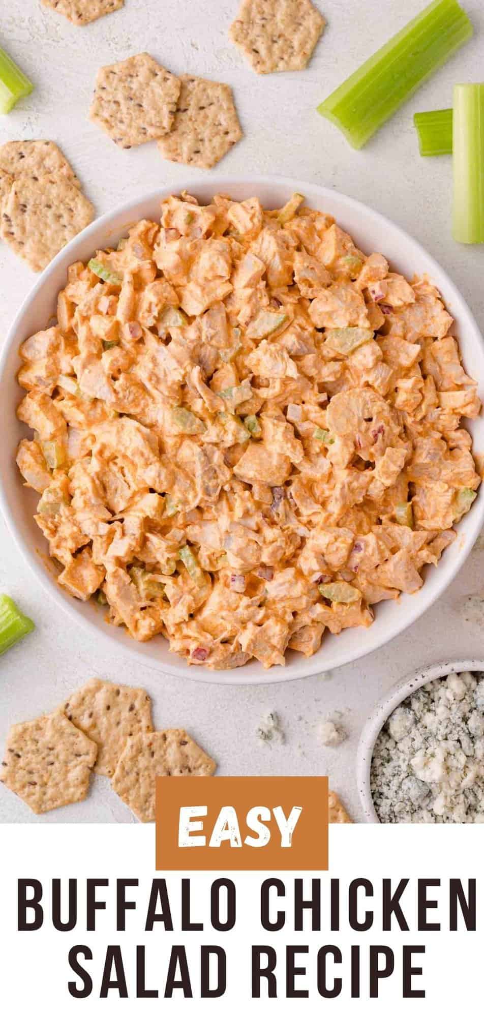 Buffalo chicken salad Pinterest graphic with text and photos.