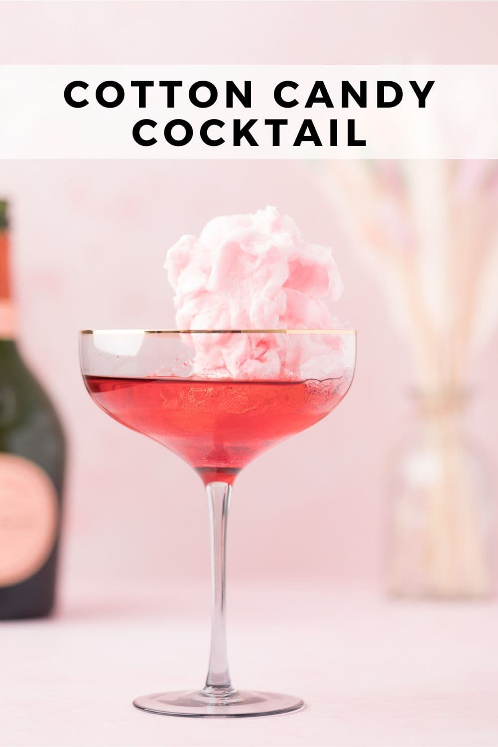 Cotton candy cocktail Pinterest graphic with text and photos.