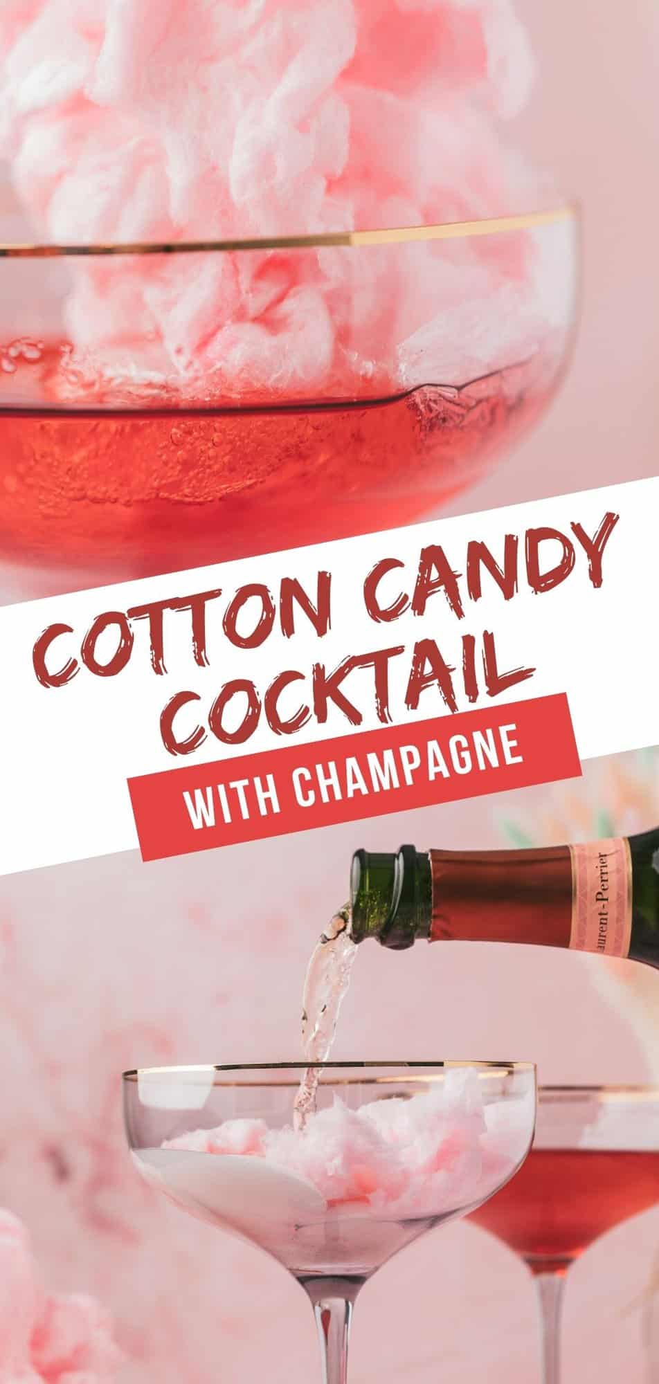 Cotton candy cocktail Pinterest graphic with text and photos.