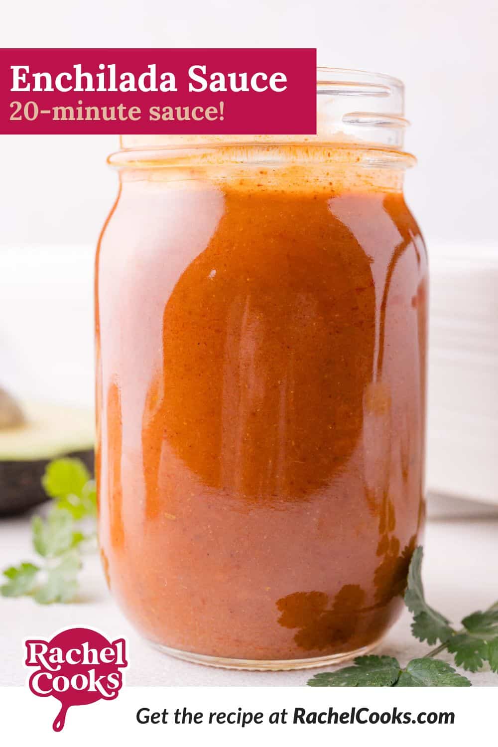 Enchilada sauce Pinterest graphic with text and photos.